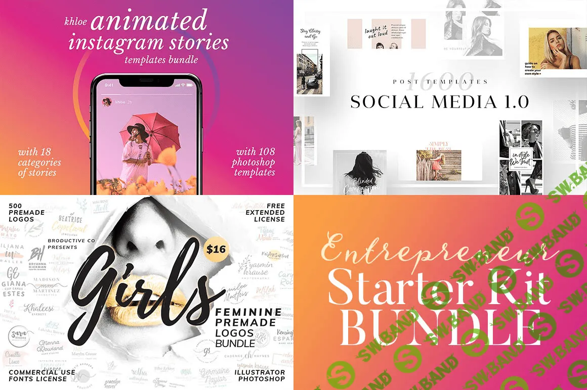 1600 шаблонов для соц. сетей, 108 анимированных шаблонов instagram и 500 для женского стиля