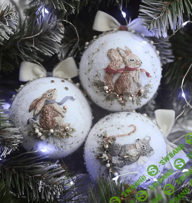 [Анастасия Демидова] [Вышивание] МК елочные шары из бархата «Лесные зверята» (2021)