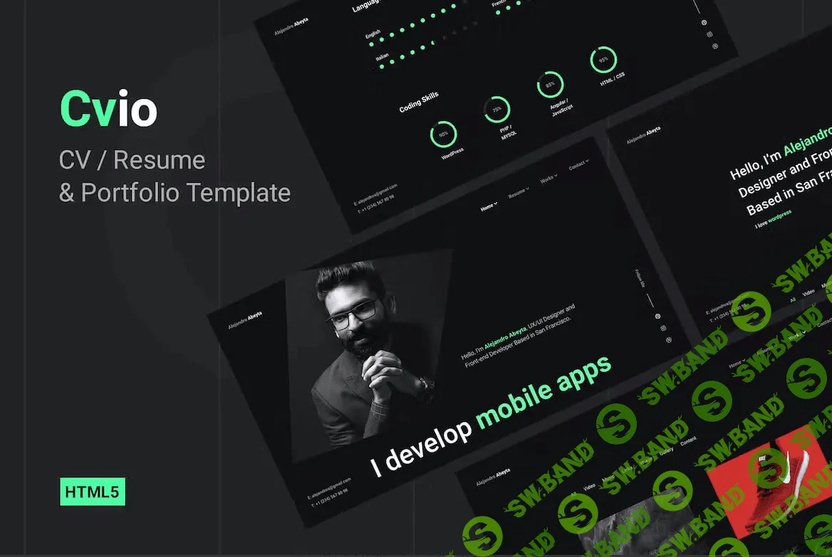 Бесплатный шаблон сайта личного портфолио для разработчиков, программистов, дизайнеров, фрилансеров и маркетологов.