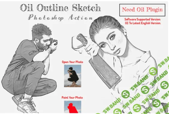 [creativemarket] Oil Outline Sketch PS Action (2021)