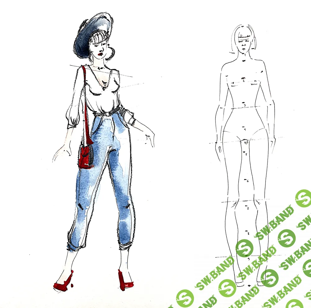 [Дарья Куцаева] Fashion скетчинг акварелью. Пропорции фигуры модели