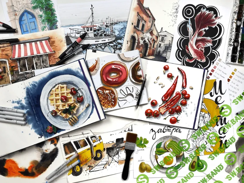 [Дарья Куцаева] Скетчинг маркерами и акварелью 2.0 (2021)