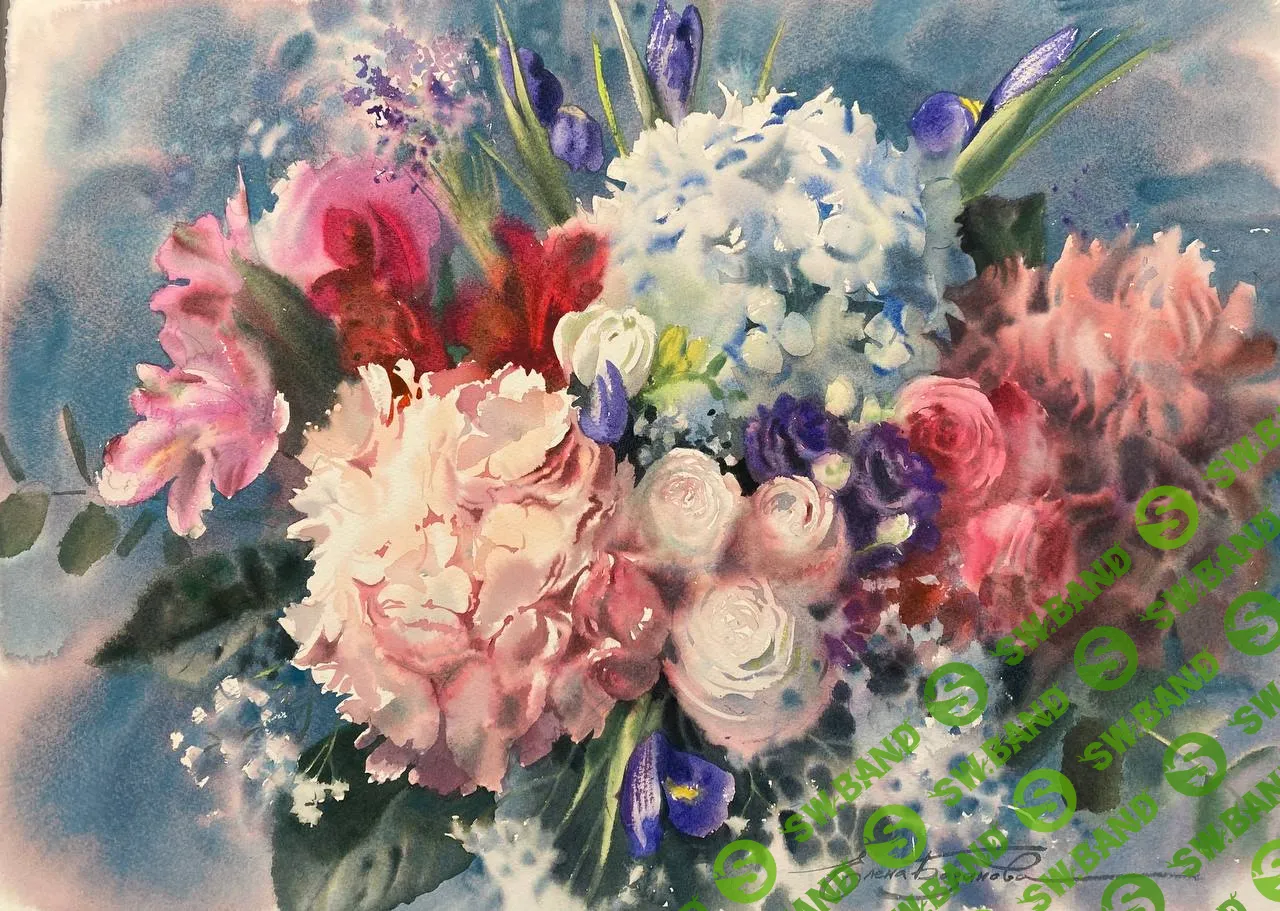 [Елена Базанова] Этюд с гортензией акварелью (2023)