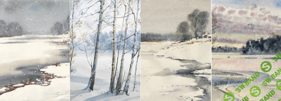 [Елена Базанова] [lectoroom] Зимний этюд акварелью. Вид на реку (2023)