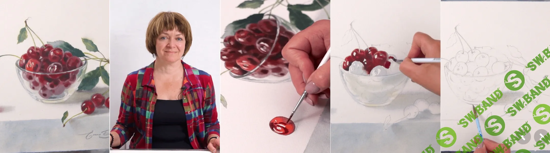 [Елена Базанова] Вишня в стеклянной вазочке акварелью (2024)