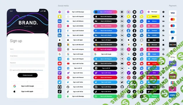 [Freepik] Sign in page with social media icons and buttons for mobile interface (2021)