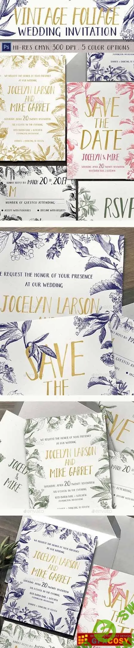[Graphicriver] Vintage Foliage Wedding Invitation
