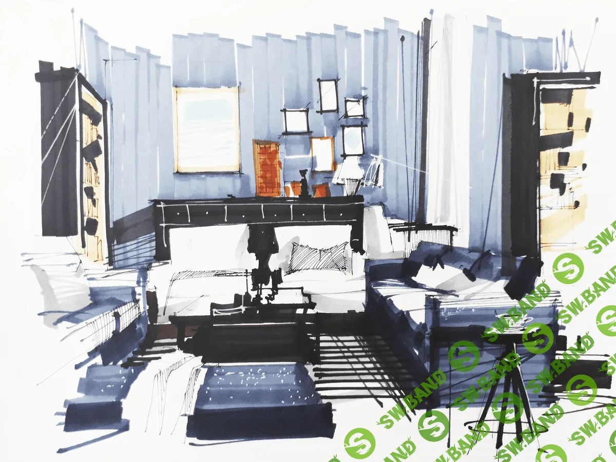 Интерьерный скетчинг маркерами - Сергей Тихомиров