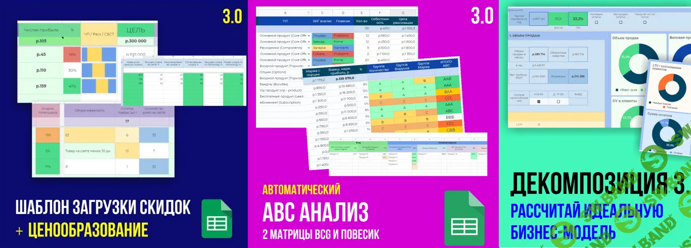 [Иван Калин] Шаблоны (таблицы): Декомпозиция, Ценообразование Wildberries, ABC-анализ (2020)