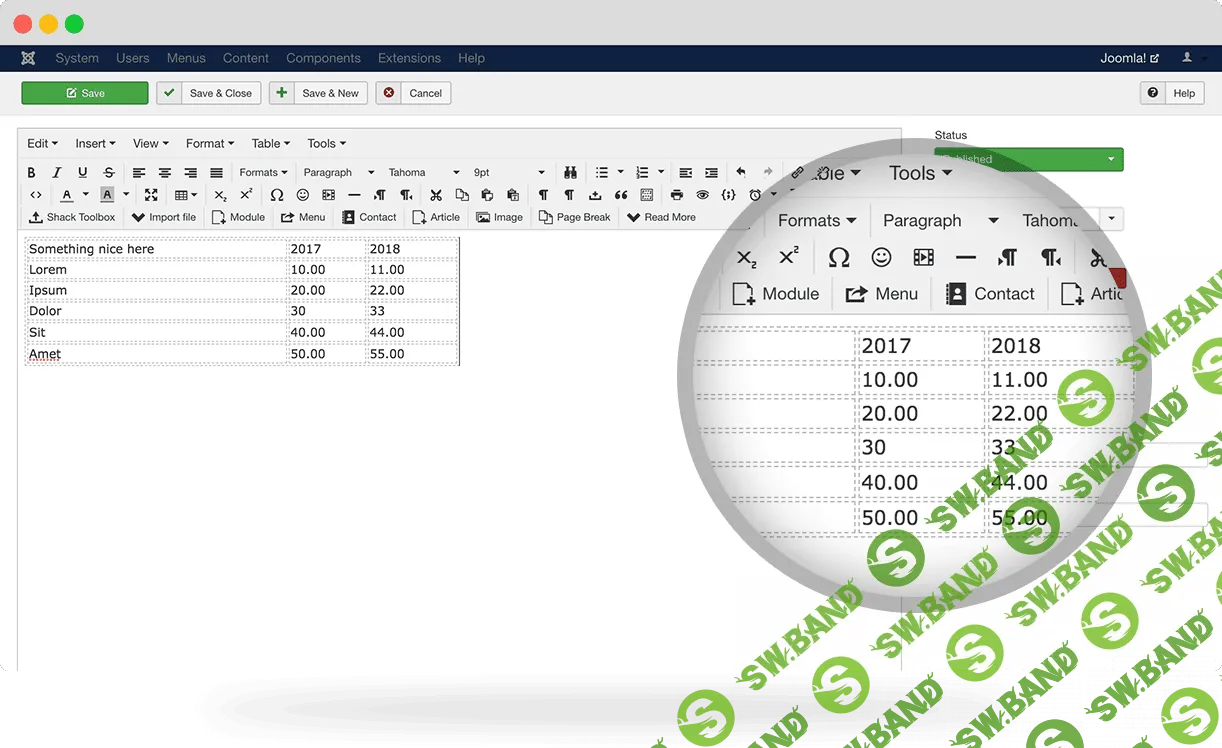 [JoomlaShack] Shack Spreadsheets Pro v1.2.0 - электронные таблицы Joomla