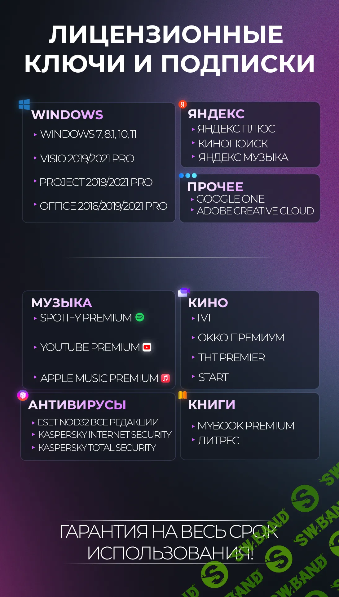 Ключи активации Windows 10/11, Office 2019/2021/2024, VPN, Киносервисы, Антивирусы...