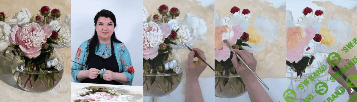 [lectoroom] Разноцветные пионы в круглой вазе маслом (2023)