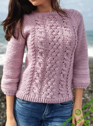 [lily_knitting] Свитер с косами регланом крючком (2020)