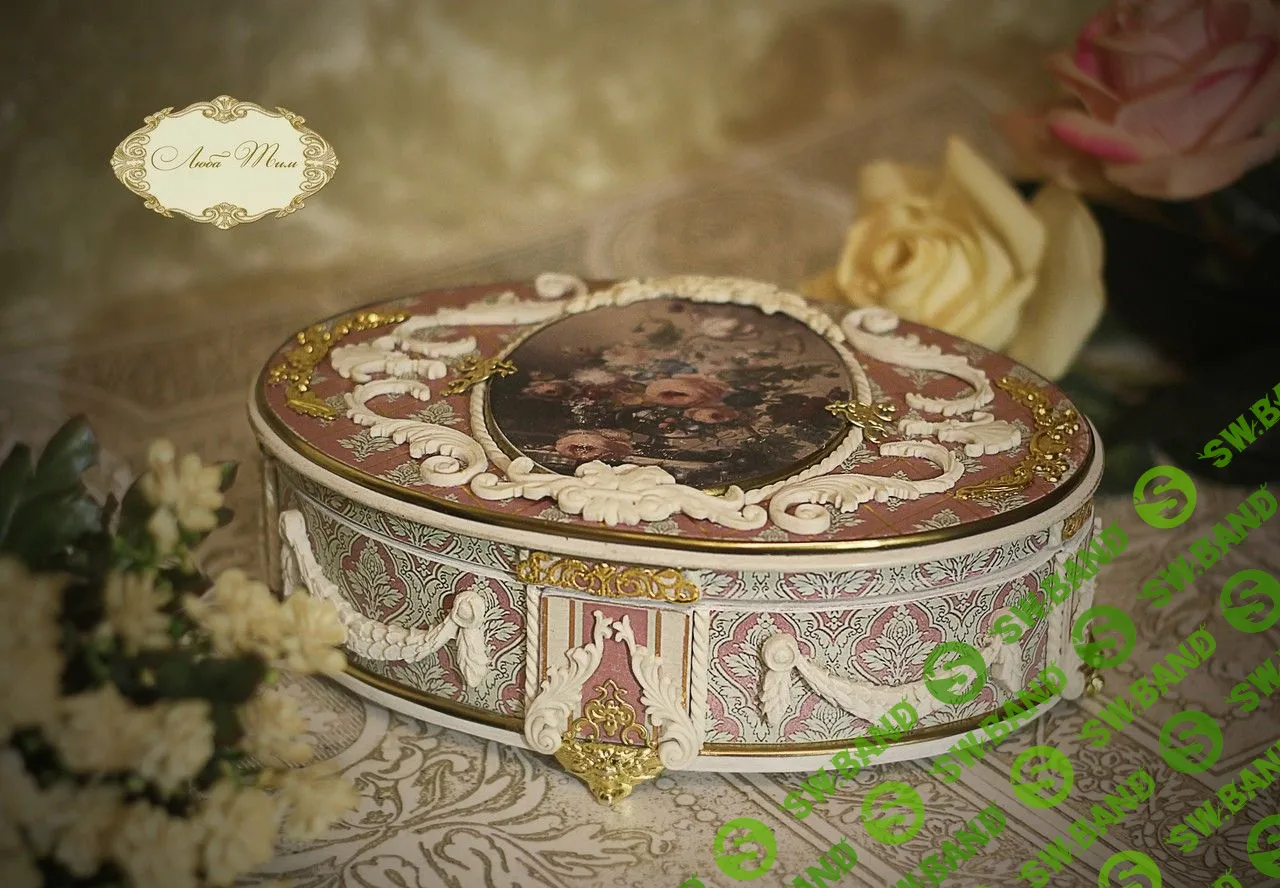 [Люба Тим] «Розы на снегу». Овальная шкатулка - от листа картона до готовой работы (2019)