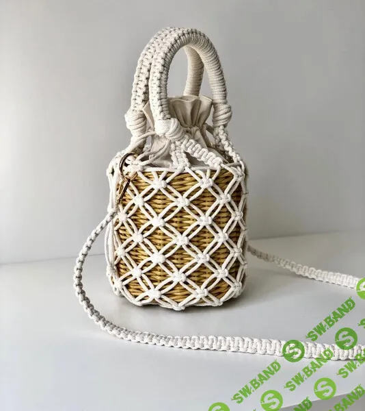 [Макраме] Сумочка-авоська с плетеной круглой корзиной [macrame_set] [Елена Иванова]