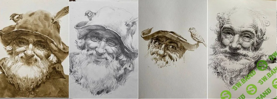 [Мария Павлова] Старичок с воробьями. Графика (2023)