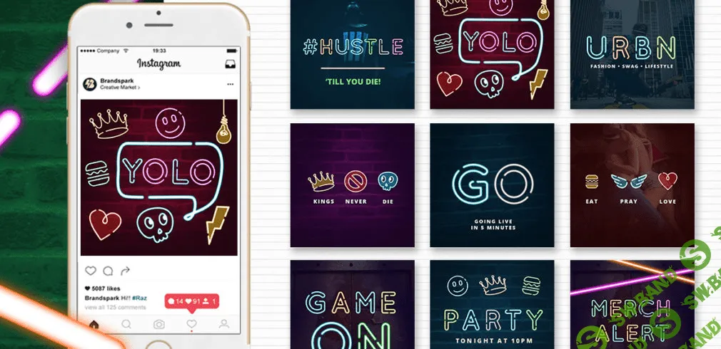 [masterbundles] Неоновые шаблоны постов, для инстаграм других соц сетей.