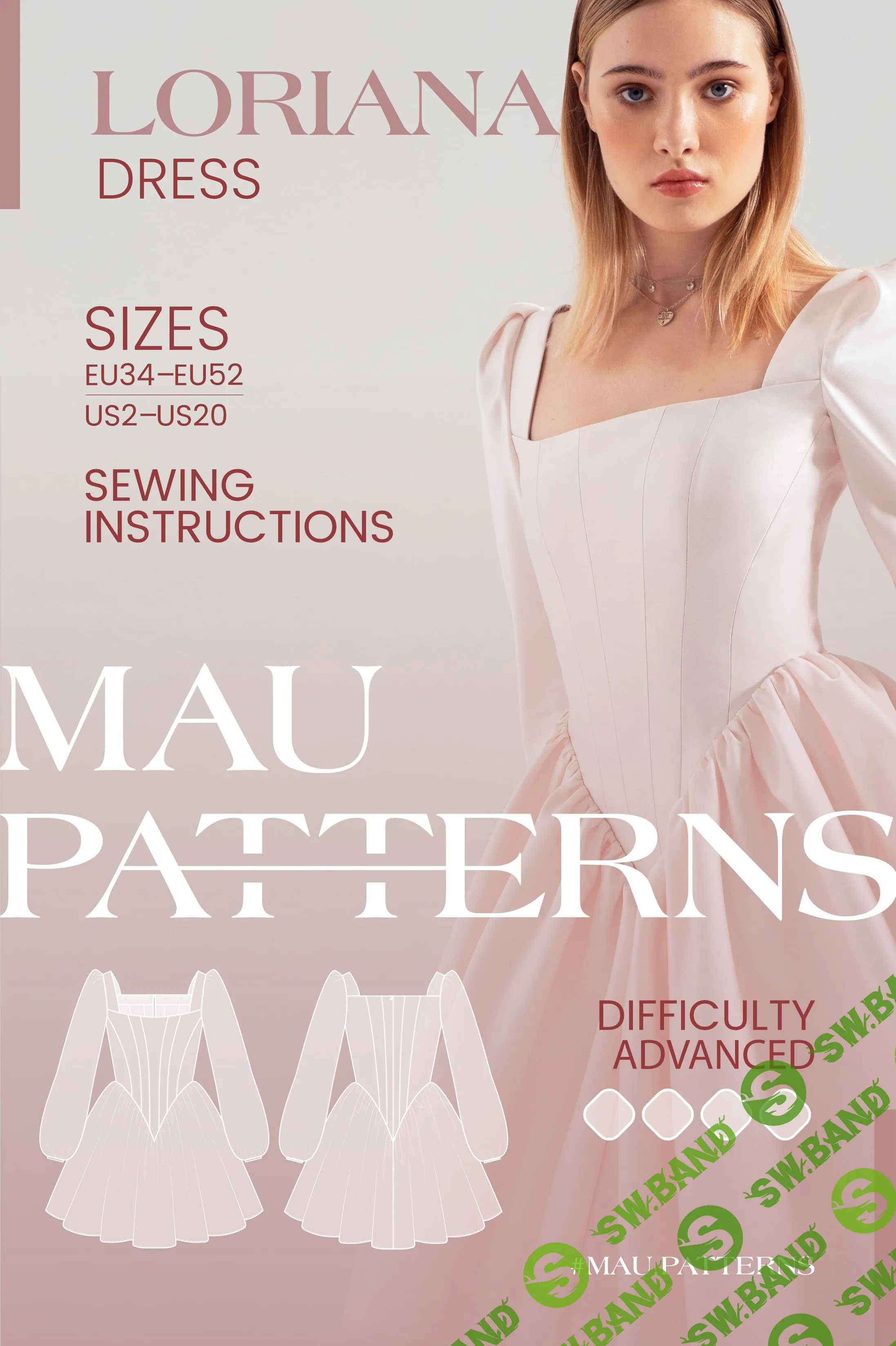 [Mau Patterns] MAU patterns Loriana dress sewing pattern. Размеры 34-52. Рост 162-169 (2023)