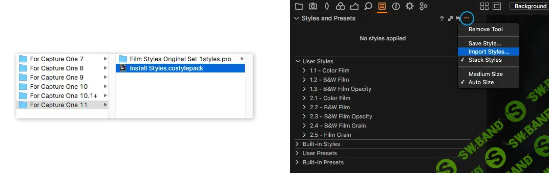 Набор стилей для Capture One (сборка 22819)