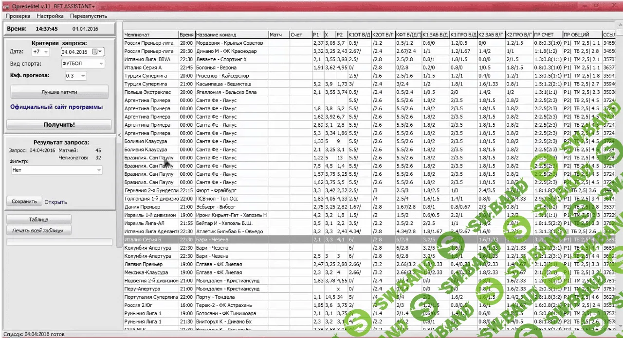 Opredelitel v11 BET ASSISTANT NEW! (анализатор спортивных матчей)