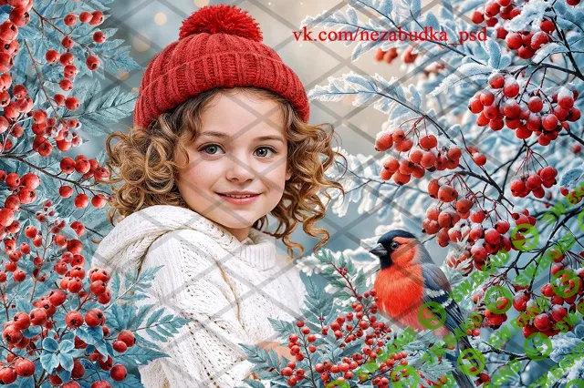 [PSD] Коллаж Снежная рябина №2 [Незабудка] [Любовь Левицкая]