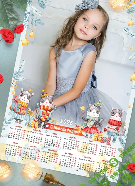 [PSD] Шаблон календаря и рамок для фото Зимние котики [Ксения Федорова]