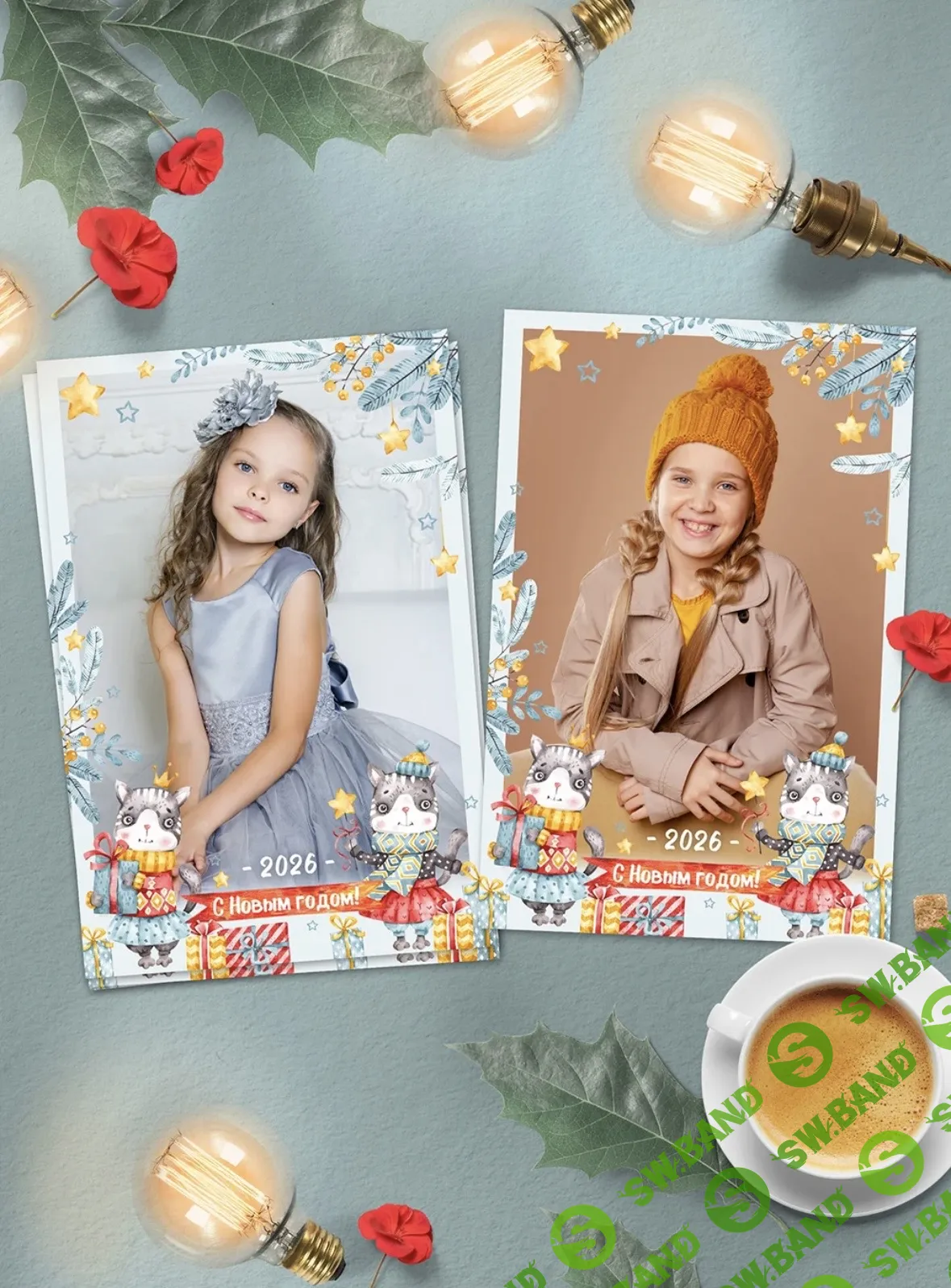 [PSD] Шаблон календаря и рамок для фото "Зимние котики" [mirramian]