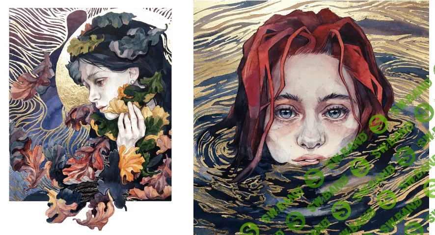 [Сергей Зиновкин] Женский портрет акварелью и поталью (2022)