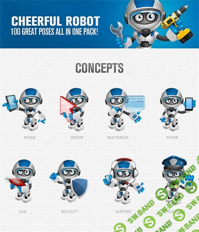 Суперграфика Cheerful Robot Cartoon Character