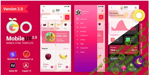 [themeforest] GoMobileUX v2.0 - многоцелевой шаблон HTML Bootstrap 5 Framework 7 Angular 12 (2021)