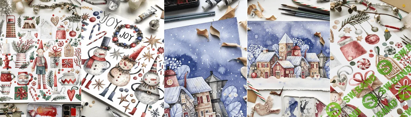 [Тоня Ткач] Новогодняя коллекция. Рисуем персонажа и предметы в винтажном стиле акварелью (2021)