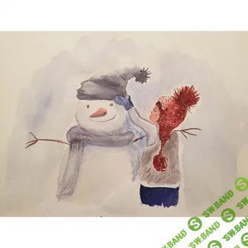 [Вероника Калачева] Акварельная зима. Девочка и снеговик