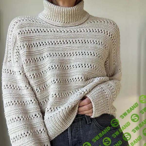 [Вязание] Cвитер с японским плечом Lacey Loop Rollneck, вязанный спицами сверху [Other Loops]