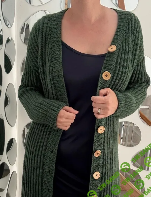 [Вязание] Длинный кардиган с карманами Chunkigan, вязаный спицами сверху [Вяжи.ру] [Lív Ulven]