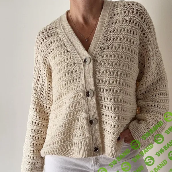 [Вязание] Кардиган-оверсайз с японским плечом сетчатым узором спицами Yutori [Вяжи.ру] [Caidree]