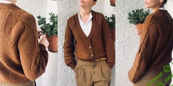 [Вязание] Кардиган с листьями вязаный спицами сверху Leaves [Вяжи.ру] [Carmen Garcia de Mora]