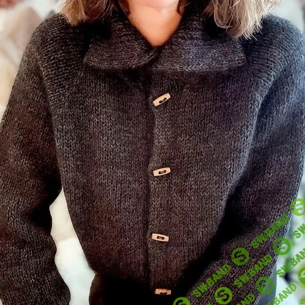 [Вязание] Комфортный кардиган-реглан с высоким воротником Romy, вязаный спицами сверху [Вяжи.ру] [Dorothy Offeciers]