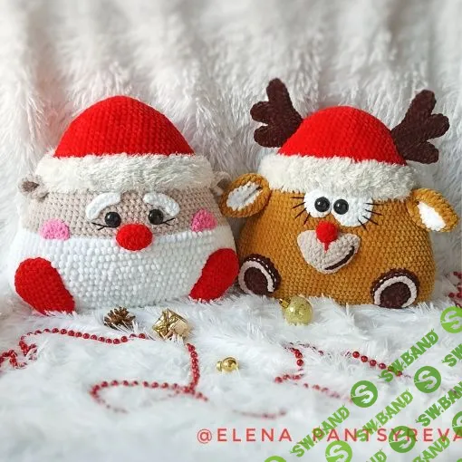 [Вязание] МК Подушка Зверушка Новогодняя (вязаный Олень и вязаный Дед Мороз крючком) [elena_pantsyreva] [Елена Панцырева]