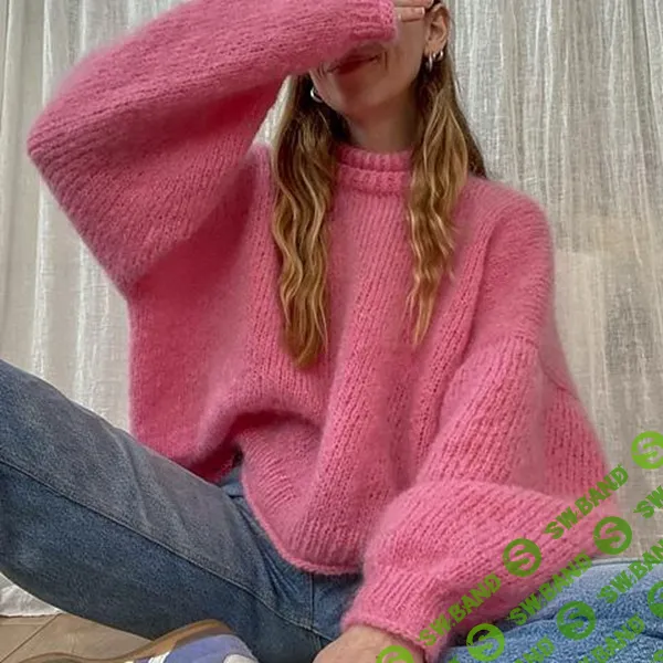 [Вязание] Пуловер оверсайз Strawberry, вязаный спицами без швов [Вяжи.ру] [Le pull]