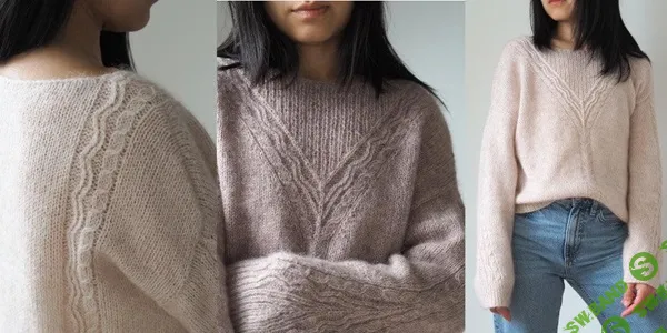 [Вязание] Пуловер с резинкой и косами спицами RibWave вязаный из мохера [Вяжи.ру] [Joanna Ang]