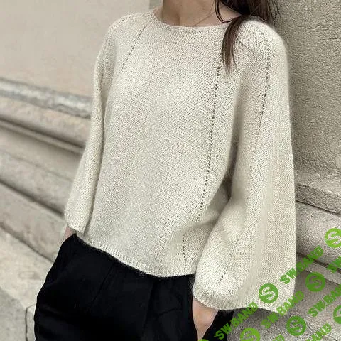 [Вязание] Пуловер с рукавами колокол лицевой гладью сверху вниз Breath Blouse [вяжи.ру] [Гадрэн Фэсл]