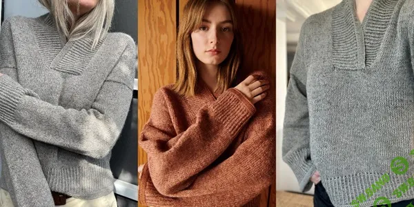 [Вязание] Пуловер с шалевым воротником вязаный сверху Dune [Вяжи.ру] [Hanne Rimmen]