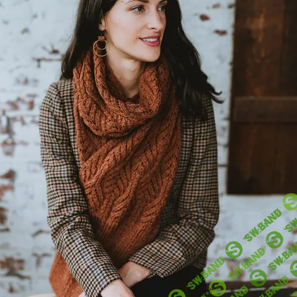 [Вязание] Широкий палантин спицами Archer с узором в виде листьев [Вяжи.ру]