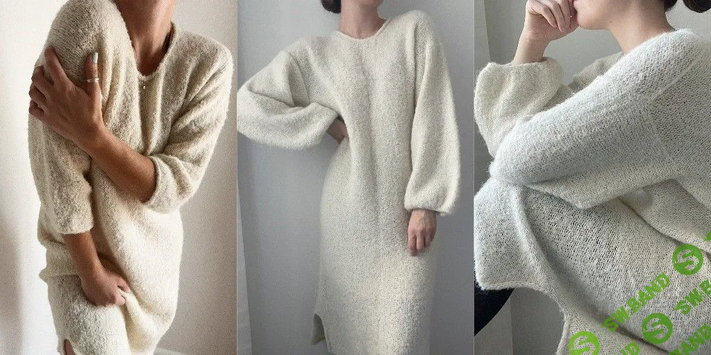 [Вязание] Стильное платье букле Lumi с японским плечом, вязаное спицами сверху [Вяжи.ру]