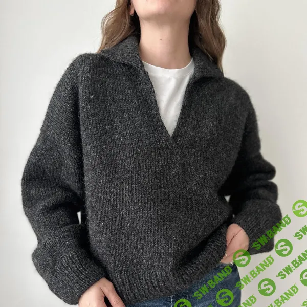 [Вязание] Свитер-поло с японским плечом Moon Set Polo, вязанный спицами сверху [Вяжи.ру] [Hailey Smedley]