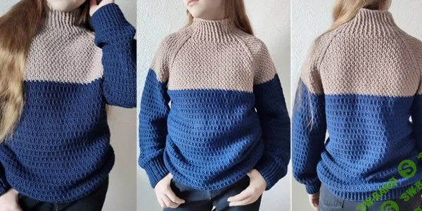 [Вязание] Свитер реглан крючком вязаный сверху вниз January [Вяжи.ру] [Марина Чекушева]