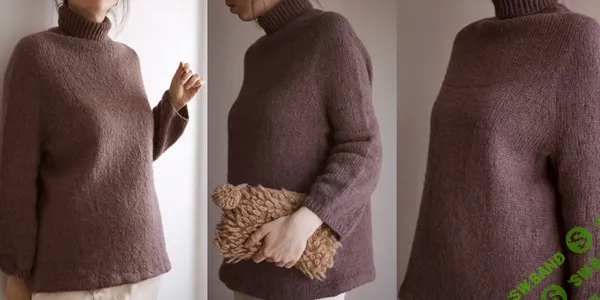 [Вязание] Свободный свитер с воротником спицами сверху Tina [Вяжи.ру]