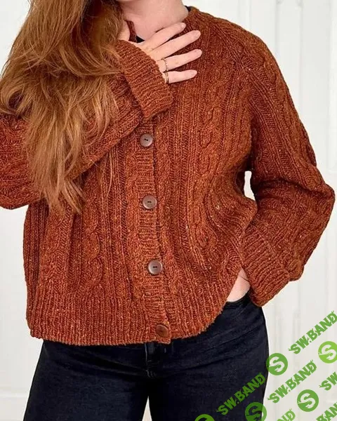 [Вязание] Вязаный спицами кардиган реглан с косами Eimi (Éimi) [Вяжи.ру] [Симон Райан]