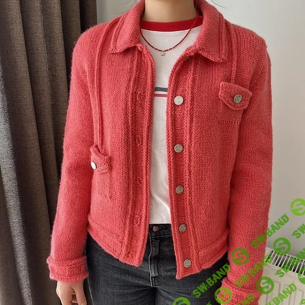 [Вязание] Вязаный спицами жакет в стиле джинсовой куртки White Jeans [Вяжи.ру] [Hinterm Stein]