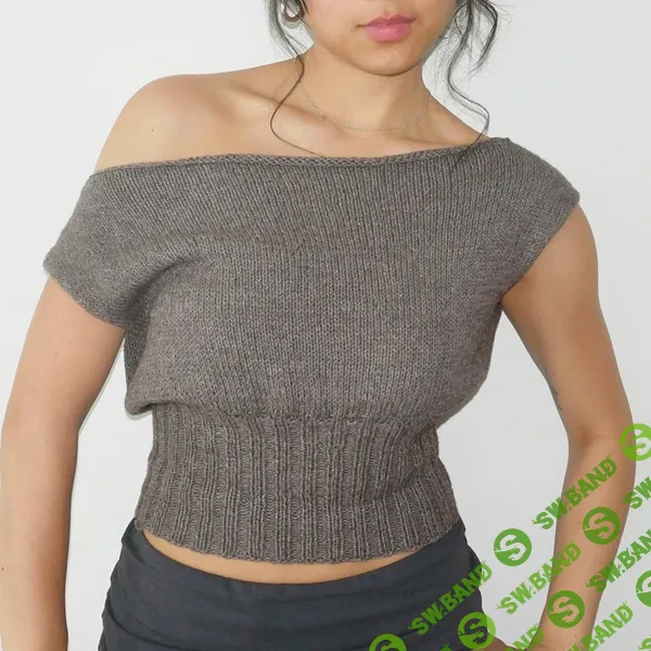 [Вязание] Вязаный топ спицами с открытыми плечами Miu Top, размеры XS–XL [Вяжи.ру]
